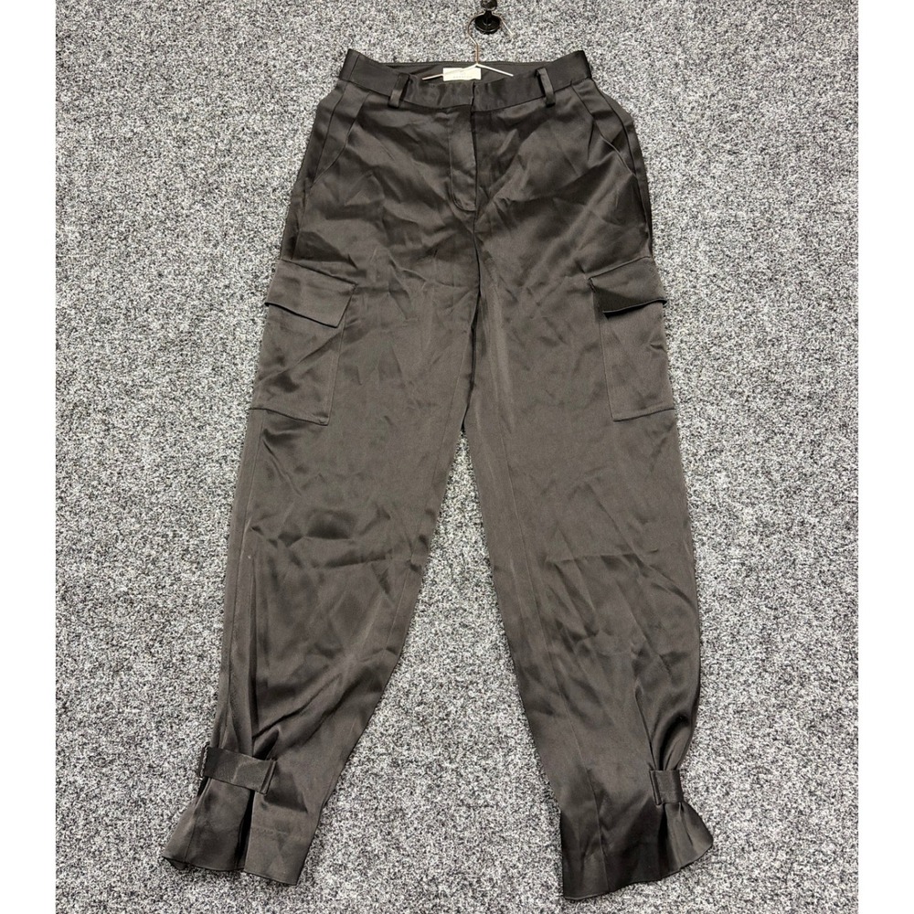 Babaton Cargo Pants Women 2 Black Satin High Rise Buckle Ankle Utility
